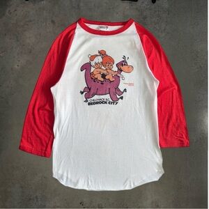 1980s The Flintstones Bam-Bam Pebbles Dino Chilliwack BC Bedrock City Raglan Tee